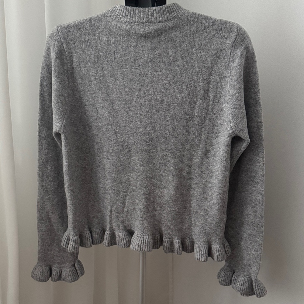 Mango Light Gray Button-Up Ruffle Hem Cardigan - Picture 3 of 6